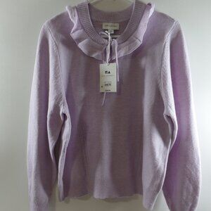 Women's Free Assembly Ruffle Collar Pullover Sweater Purple Large